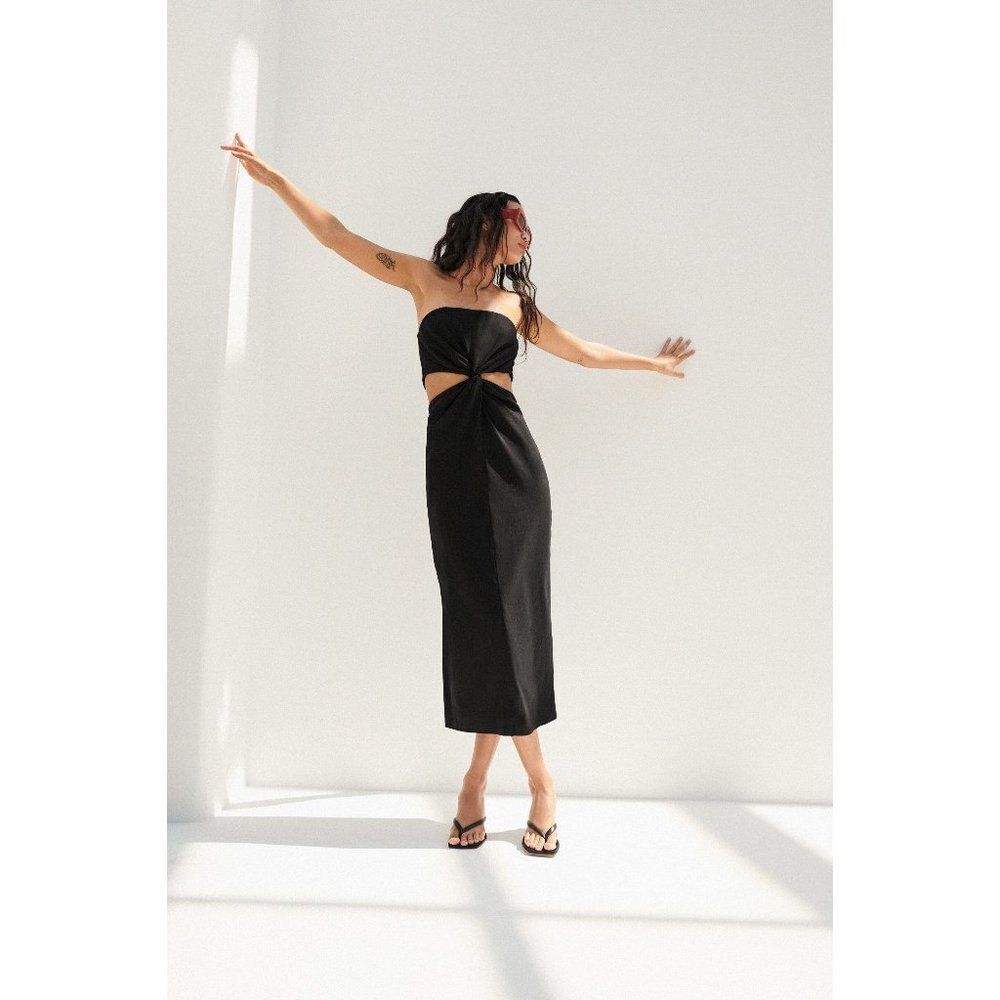NWT ZARA BLACK CUT OUT LINEN BLEND DRESS